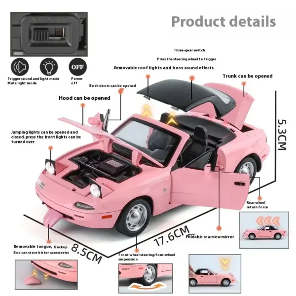 1:24 Mazda MX-5 Diecast Sports Car Model - Image 2