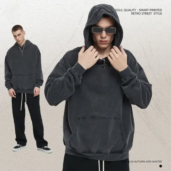 Casual Retro Hooded Sweatshirt for Men - Image 2