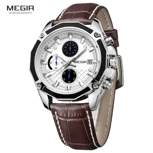Megir 2015G Quartz Chronograph Leather Watch - Image 5