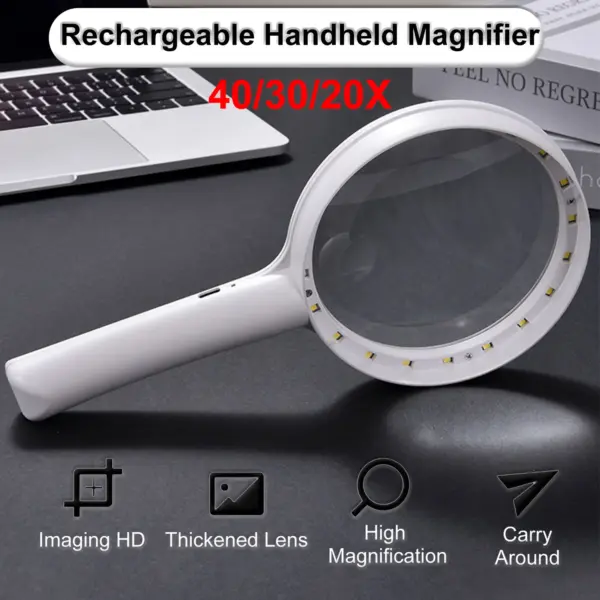 Rechargeable Handheld Illuminated Magnifier 40/30/20X