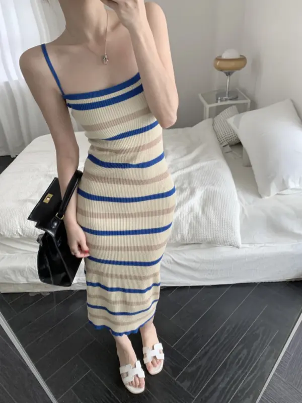 Women's Striped Sleeveless Midi Dress - Image 4