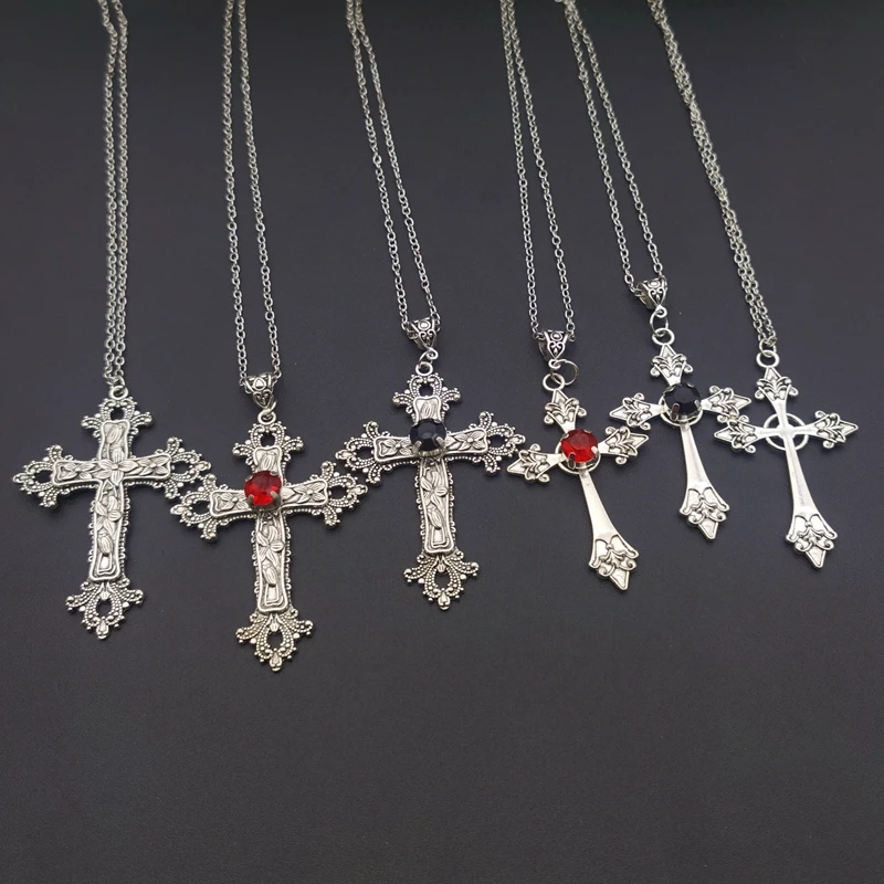 Gothic Punk Cross Drill Pendant Necklace 2 Gothic Punk Cross Drill Pendant Necklace - Image 2