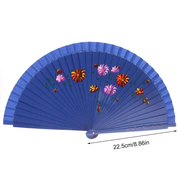 Wooden Folding Fan with Floral Design - Image 6