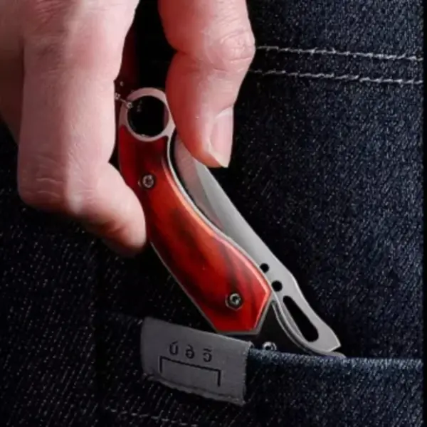 Stainless Steel Folding Paring Knife with Keychain - Image 3