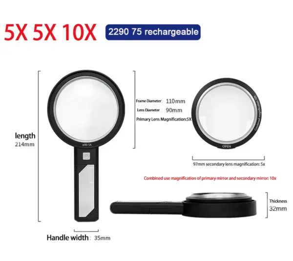 Illuminated Handheld Magnifier with 8 LED Lights - Image 7