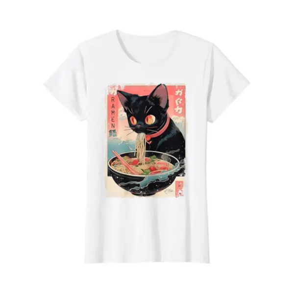 Kawaii Cat Ramen Anime Cotton T-Shirt - Image 2