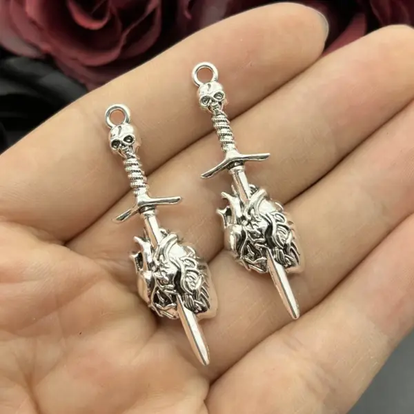 6 Pcs Gothic Skull Sword Charms for DIY Jewelry - Image 2