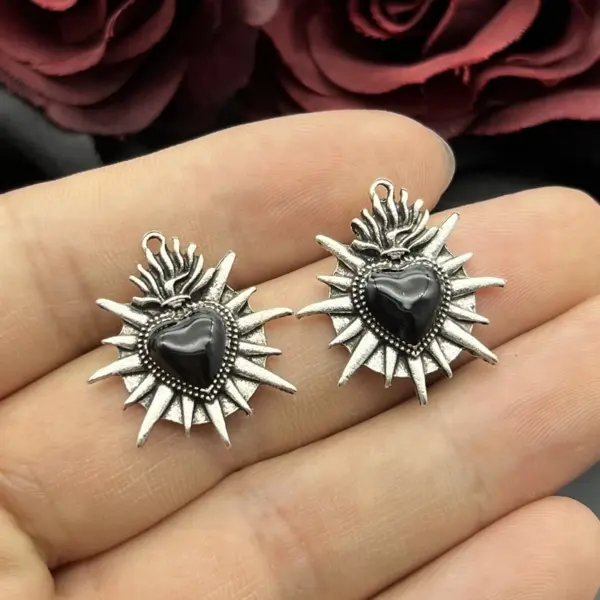6pcs Flaming Sacred Heart Charms Pendant Set - Image 4