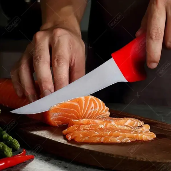 Stainless Steel Boning Knife with Red Handle - Image 5