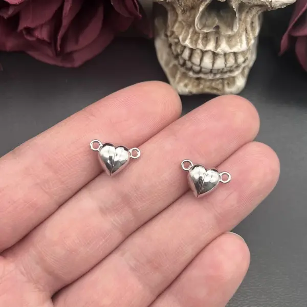 Silver Heart Round Magnetic Snap Charms Set - Image 4