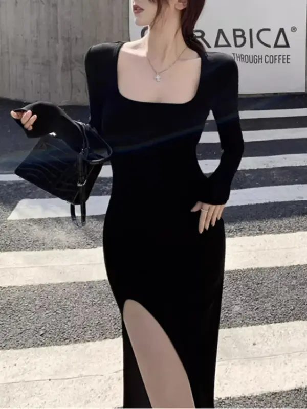 Elegant Black Side Slit Bodycon Dress - Image 4