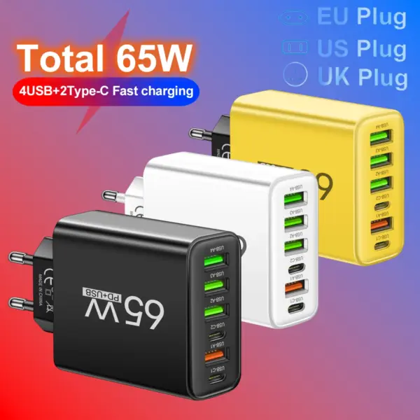 65W 6-in-1 USB and Type-C Wall Charger