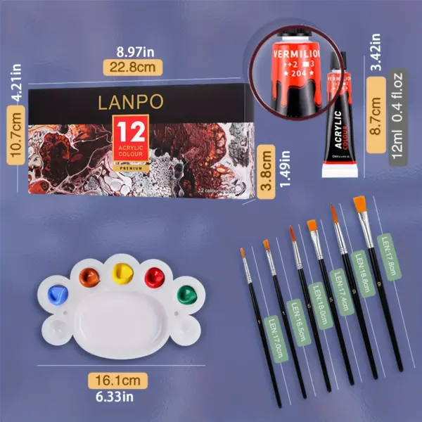 12/24 Color Acrylic Paint Set 12ml Tubes - Image 7