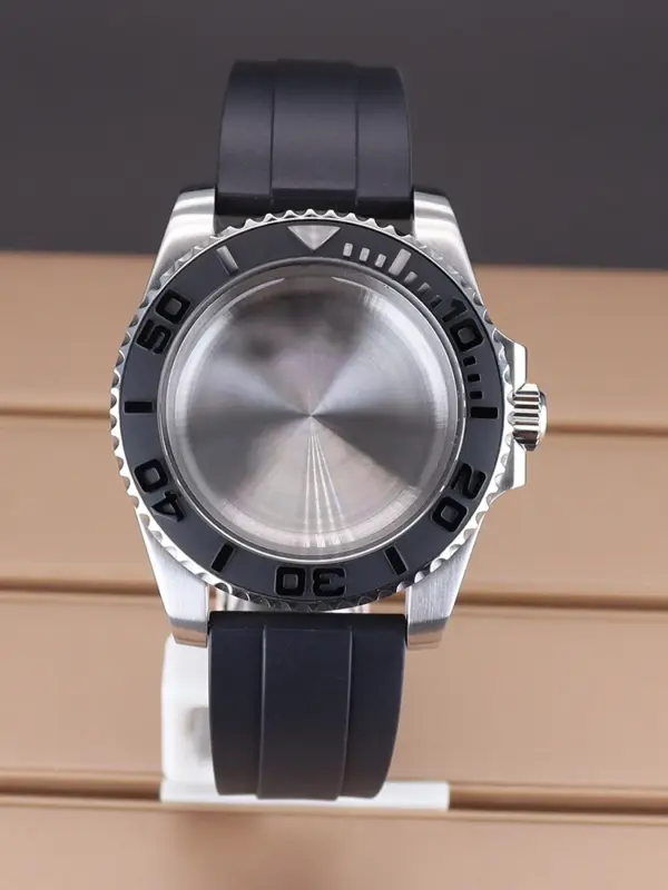 40mm Stainless Steel Watch Case with Rubber Strap - Image 9