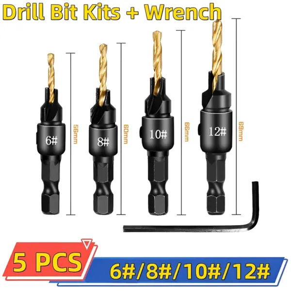 5-Piece Woodworking Countersink Drill Bit Set - Image 10