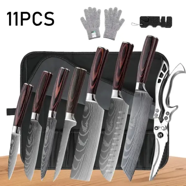 Japanese Kitchen Knife Set with Meat Cleaver - Image 9