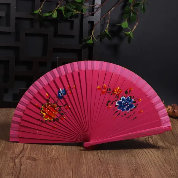 Wooden Folding Fan with Floral Design - Image 13