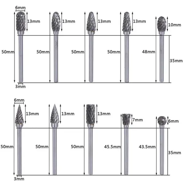 10-Piece Tungsten Carbide Rotary Burr Set - Image 3