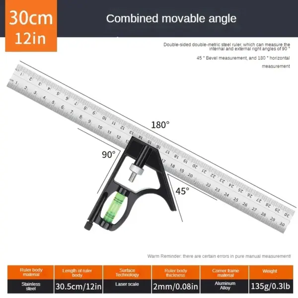 Adjustable Right Angle Ruler with Bubble Level - Image 7