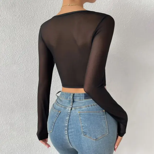 Backless Floral Lace Women's Crop Blouse - Image 2