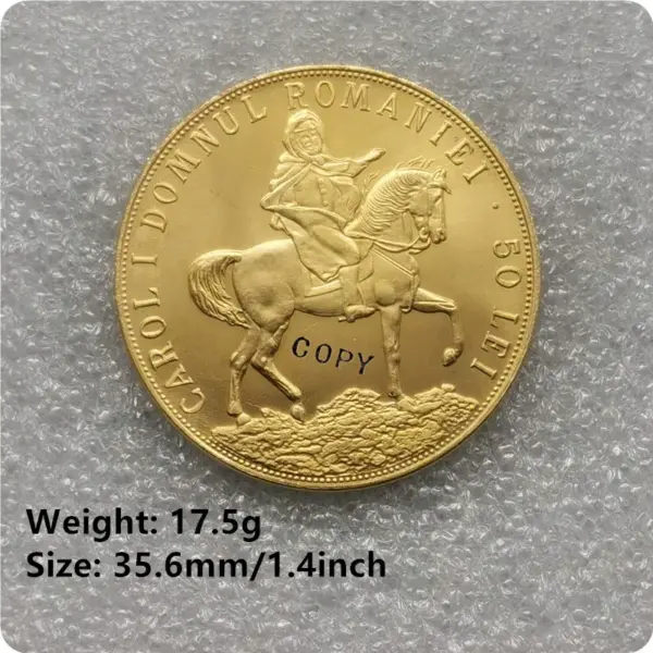 1906 Romania 50 Lei Carol I Replica Coin - Image 3