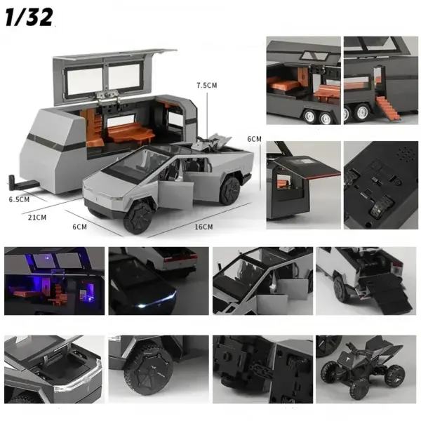 1:32 Tesla Cybertruck Diecast Model with Lights - Image 4