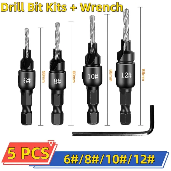 5-Piece Woodworking Countersink Drill Bit Set - Image 8