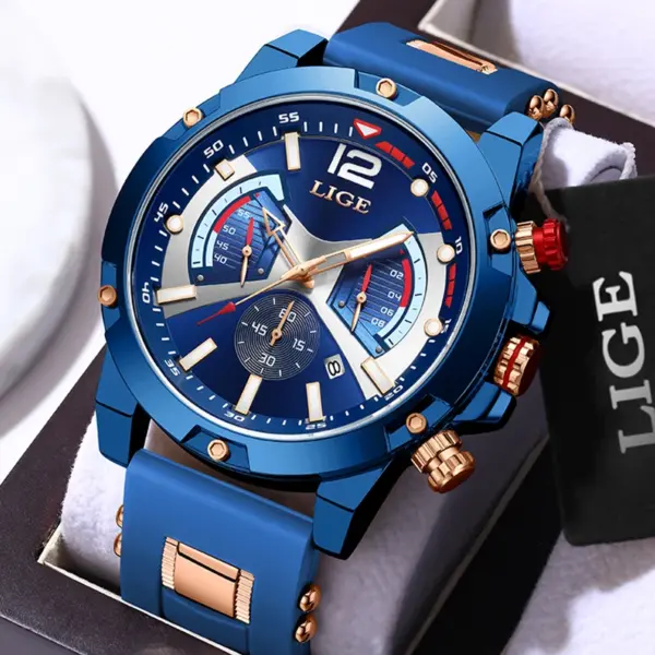 LIGE Men's Waterproof Chronograph Silicone Watch - Image 8
