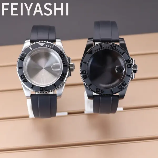 40mm Stainless Steel Watch Case with Rubber Strap - Image 4