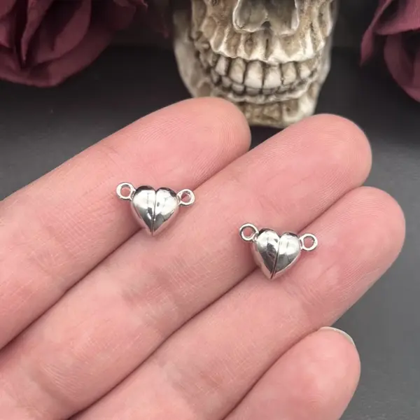 Silver Heart Round Magnetic Snap Charms Set - Image 2