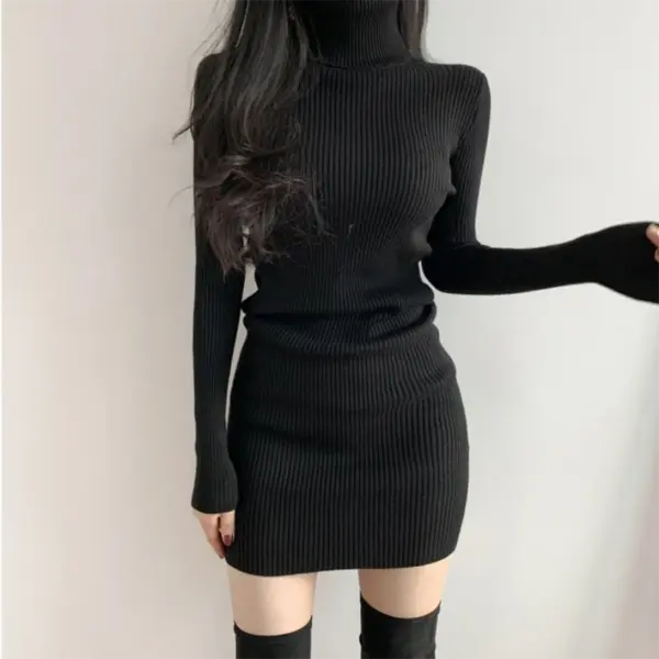 Women’s Autumn Winter Turtleneck Mini Dress - Image 2