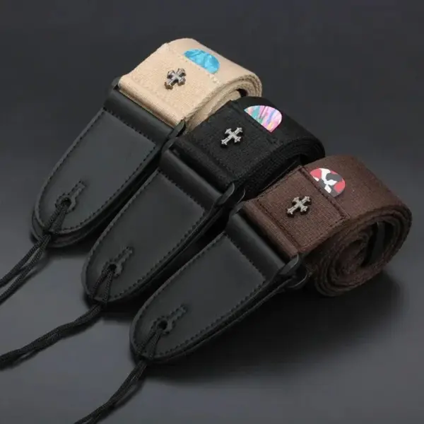 Vintage Cross Design Guitar Strap with Pocket - Image 4