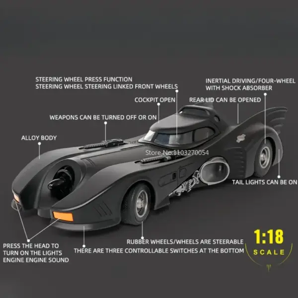 1/18 Batmobile Diecast Model Car with Lights - Image 2