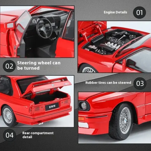 1:24 BMW M3 E30 Metal Diecast Car Model - Image 5