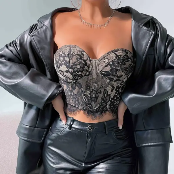 Lace Floral Strapless Crop Top for Women - Image 5