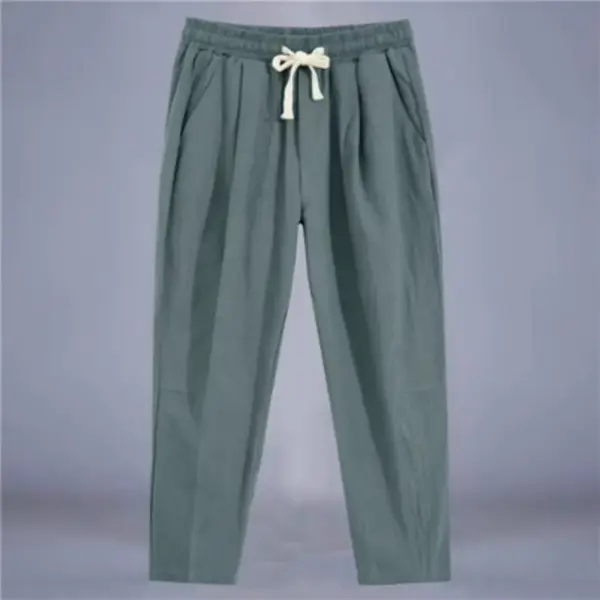 Men's Casual Cotton Linen Drawstring Trousers - Image 7