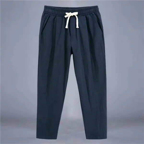 Men's Casual Cotton Linen Drawstring Trousers - Image 9