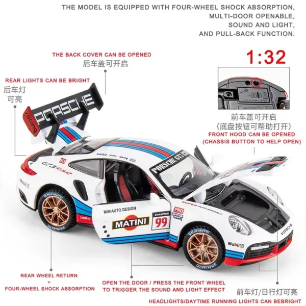 1:32 Diecast Porsche 911 RSR Alloy Model Car - Image 2