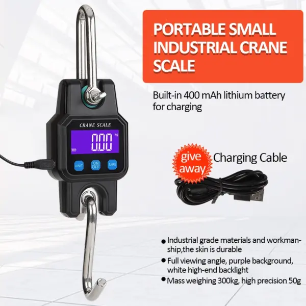 300kg Portable Digital Hanging Scale Rechargeable - Image 2