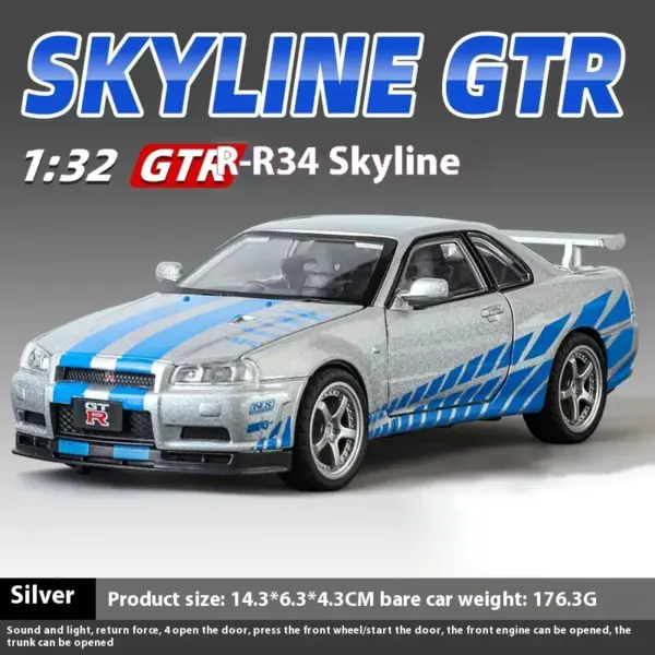 1:32 Nissan GTR R34 Metal Diecast Car Model - Image 13