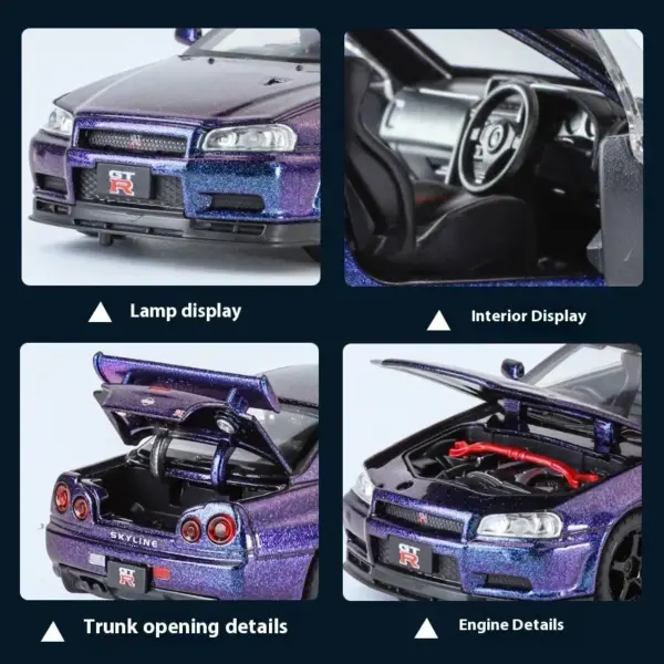 1:32 Nissan GTR R34 Metal Diecast Car Model - Image 5