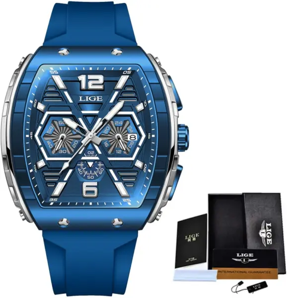 LIGE Men's Luxury Square Silicone Watch - Image 14