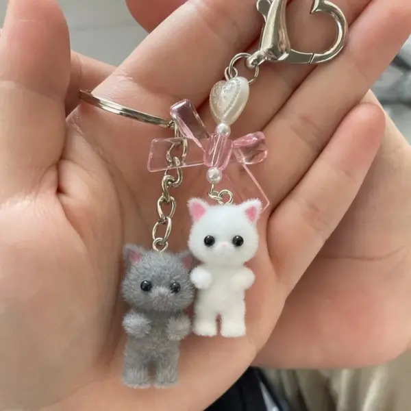 Cute Kitty Cat Heart Bow Keychain - Image 3