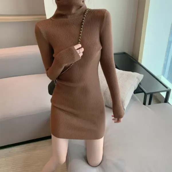 Women’s Autumn Winter Turtleneck Mini Dress - Image 6