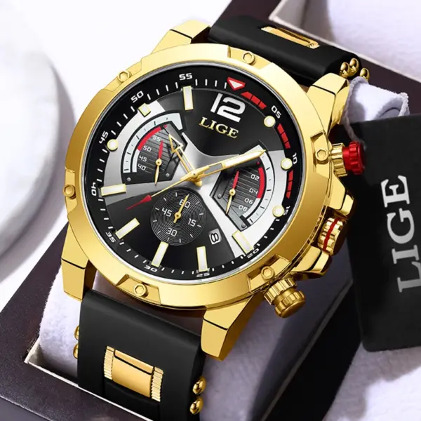 LIGE Men's Waterproof Chronograph Silicone Watch - Image 10