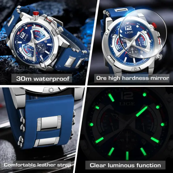 LIGE Men's Waterproof Chronograph Silicone Watch - Image 3