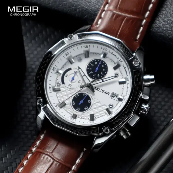 Megir 2015G Quartz Chronograph Leather Watch - Image 2