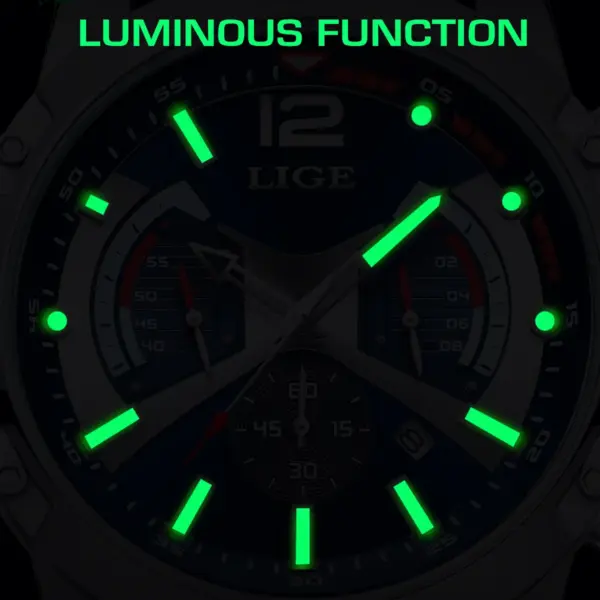 LIGE Men's Waterproof Chronograph Silicone Watch - Image 4