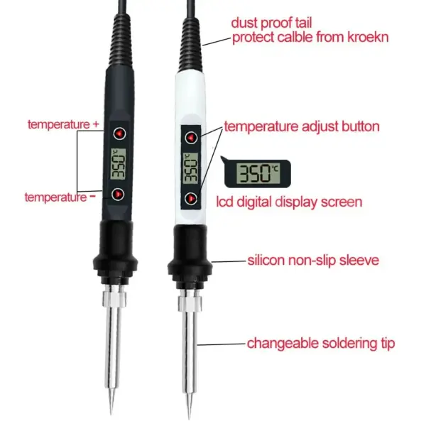 80W LCD Digital Adjustable Temperature Soldering Iron - Image 2
