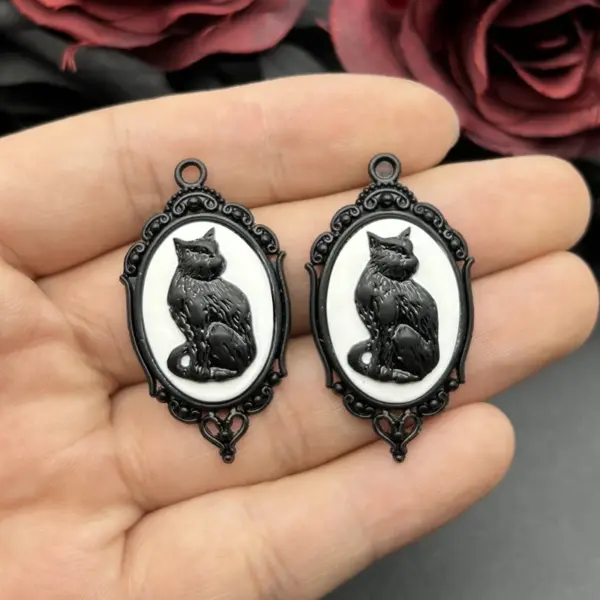 4pcs Gothic Black Cat Cameo Charms - Image 3